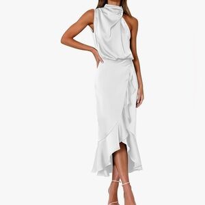 KIRUNDO Womens 2024 Summer Satin Mock Neck Sleeveless